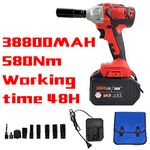 KS TOOLS Electric Impact Wrench 20V with 38800mAh Li-ion Battery LED Light Torque 580Nm Cordless Impact Wrench - Socket Set & Case (1-Battery)