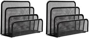 Folder Holder Desk,wishacc 2 Pack Mail Organizer Letter Holder for Desk Metal Mesh with 3 Vertical Upright Compartments