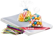 Prestee 200 Pack Clear Plastic Cellophane Bags Goodie Bags [4x6] with 4" Twist Ties, Candy Bags, Cookie Bags, Treat Bags with Ties, Clear Gift Bags, Cellophane Treat Bags (Pack of 200)