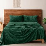 PHF Truly Velvet Sheet Set Queen Size, 4PCS Ultra Soft Sheets Set, Luxury Cozy Warm Sheets Set for Fall & Winter, No Pilling, No Shedding, Deep Pocket Velvet Bed Sheet Up to 15", Dark Green