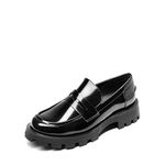 DREAM PAIRS Women's Platform Loafers, Lug Sole Slip On Chunky Penny Loafers Business Casual Shoes for Women Dressy and Work,Size 6.5,Black-Pat,SDLS2318W