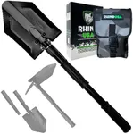 Rhino USA Folding Camping Shovel with Pick - Small Heavy Duty Foldable Steel eTool Shovel for Beach, Camp, Gardening & More - Tactical Military Style Entrenching Tool for Dirt, Sand, Mud & Snow