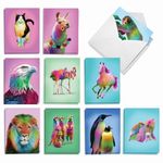 Colorful Creatures - 20 Rainbow All Occasion Blank Cards with Envelopes (4 x 5.12 Inch) - Colorful Wildlife, Animal Notecards - All Occasion Boxed Cards for Kids (10 Designs, 2 Each) AM7178OCB-B2x10