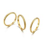 3Pcs 2mm 14K Gold Stacking Rings Set for Women Teen Girls Thin Band 925 Sterling Silver Rings Finger Statement Stainless Steel Knuckle Midi Rings Plain Dome Comfort Fit Size 6 to 10 (3pcs-gold, 9)