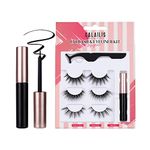 CALAILIS Magnetic False Eyelash and,Makeup Waterproof Liquid 3D Faux Mink Eye Lashes Natural Reusable Lashes 3 Pairs, Free Applicator(CY01）