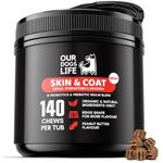 Skin & Coat Supplement For Dogs 140 Chews | For A Soft Silky Coat, Relieve Dry Skin | Veterinarian-Formulated | Essential Omega-3 EPA and DHA Blend | Non-GMO, No Fillers & Gluten Free