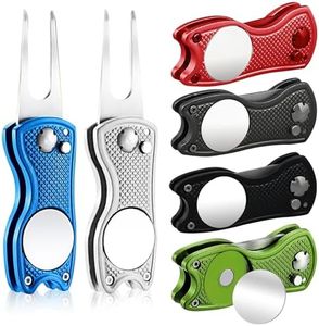 6 Pieces Golf Divot Repair Tool Stainless Steel Foldable Golf Repair Tool Magnetic Golf Ball Marker Tool with Pop Up Button Portable Golf Repair Tool