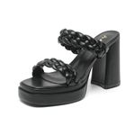 AMOJI Women Braided Platform Heels Block High Heeled Sandals Chunky Thick Heels 314 Black Size 9 Women