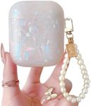 Cute Glitter Airpods 2nd/1st Generation Case, Shell Pattern Airpods 2 Gen Cover Protective Skin Girl Women with Luxury Pearl Keychain - Colorful