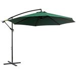 Outsunny 3(m) Garden Banana Parasol Hanging Cantilever Umbrella with Crank Handle, 8 Ribs and Cross Base for Outdoor, Sun Shade, Dark Green