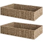 StorageWorks Large Storage Baskets, Seagrass Baskets for Shelves, Handwoven Wicker Baskets for Organizing, Toilet Paper Basket, Natural, 2 Pack