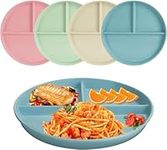 CSYY 9 Inch Divided Dinner Plates Sets, 4pcs Unbreakable Diet Plates Portion Control Divided Plates, Deep Picnic Plates Reusable Dishes Set Dessert Plates for Adult Children Kids, Microwave Safe