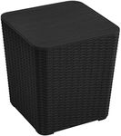 YITAHOME Outdoor Coffee Table with Extra Storage 11.5 Gallon Resin Rattan Side Table for Patio Decor,Cushions(Black)