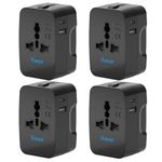 OREI Universal Travel Adapter with Type C - 3 in 1 International Travel Adapter - Universal Charger with 1 USB-A, 1 USB-C (2.4A Each) and Universal Output Socket – CE & FCC Certified – 4 Pack