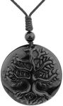 Tree of Life Necklace Black Obsidian Lucky Talisman Protection Pendant with Adjustable Rope Reiki Healing Crystal Stone Amulet Jewelry Spiritual Gifts for Women Men