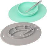 Upward Baby Suction Plates & Bowls for Baby -Toddler Essentials Silicone Baby Plate & Bowl with 2 Baby Spoons Self Feeding 6 Months - Kids Plates Baby Utensils & Baby Feeding Supplies BPA Free