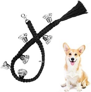 Whimsii Dog Bell for Door Potty Training, Macrame Hanging Dog Door Bells, Extra Loud, Antique Bronze Bells, Ring to Go Outside, Suitable for Puppies (Black with Silver Bells)