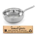 Samuel Groves 26cm Stainless Steel Chef Pan with Lid - Made in UK - Tri-Ply Uncoated Saute Pan, PFAS-Free Frying Pan, Induction & Oven Safe, Professional Stainless Steel Cookware - Made in England