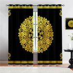 Retro Moroccan Blackout Curtains, Classic Black Gold Floral Living Room Curtains, Suitable for Bedroom Kitchen Office Apartment Grommet Insulated Curtains 2 Panels (118" W x 106" L)