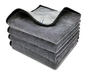 SOFTSPUN Microfiber Super Absorbent Cloth 500 GSM 40X40 cms Pack of 4 Grey! Silk Banded Edge Towel Set Extra Thick Microfiber Cleaning Cloths Perfect for Bike Auto Cars Both Interior and Exterior.…