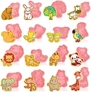 Jspupifip 16 Pack Animal Cookie Cutters Set,3D Cookie Plunger Stamps Jungle Safari Animal Zoo Circus DIY Press Molds Baby Shower Cracker Cutters Birthday Party Baking Supplies Clay Biscuit Molds