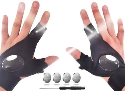 TUKYWAN LED Flashlight Gloves,Gifts for Men Dad Him, Father's Day Gifts for Dad Him Husband, Cool Gadget Hands-Free Lights Tools for Fishing Camping Repairing, 1 Pair Black