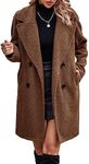 Angashion Women Long Sherpa Coat - Fuzzy Faux Fur Trench Jackets Winter Fleece Button Cardigan with Pockets Camel Small