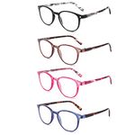 BOSAIL 4 Pack Reading Glasses Blue Light Blocking Fashion Reader with Spring Hinge Vintage Round Frame Eyeglasses for Men Women 2.0