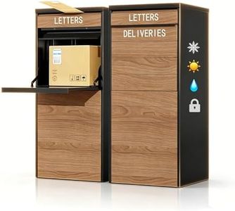 41.5'' Package Delivery Box for Outside, Anti-Theft & Weatherproof Locking Parcel Drop Box, Classic Black/Walnut Package Mailbox with Delivery Sign for Porch Curbside - No Assembly