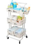 JOLEAD Baby Nappy Caddy Organiser Cart Movable, 3-Tier Sturdy Newborn Diaper Nursery Essentials Storage Basket for Changing Table 、Crib &Toys, Baby Shower Gifts for Mum, Easy to Assemble