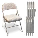 JupiterJX Folding Chairs Set Of 4 Padded Fabric Seat, Heavy Duty Metal Frame Folding Back Rest Chair For Home Office Garden Computer Desk Foldable Chair With Cushioned Pad Seat (Grey, 4 Piece)
