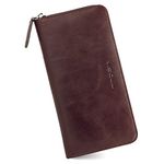 VISOUL Leather Long Zippered Pouch Wallet for Men and Women with RFID Blocking, Large Clutch Cash Long Wallet with Zipper (Coffee)