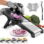 Mastertop Mandoline Food Slicer, 3 in 1 Stainless Steel Mandoline Vegetable Slicer, Adjustable Mandoline Slicer for Potato, Onion,Cucumber, Cabbage, Send Cut Proof Gloves and Cleaning Brush