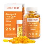 BBETTER Omega 3 Fish Oil Capsules For Heart, Joints & Brain Health, Fish Oil Omega 3 capsule 1000mg for Women & Men 180 mg EPA 120 mg DHA - 60 Softgels