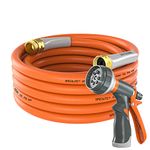 SPECILITE Garden Hose 25 ft x 5/8 in Heavy Duty, Flexible and Lightweight Water Hose with Nozzle, Burst 600 psi, Kink-Less Hybrid Rubber Hose for Backyard, 3/4'' Brass Fittings