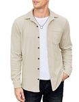 COOFANDY Men's Corduroy Jacket Stretch Camp Shacket Long Sleeve Warm Fleece Winter Shirts Light Khaki