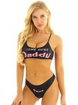 YiZYiF Women's Daddy Letter Printed Lingerie Sets Summer Cami Crop Top with Hipster Shorts Underwear Black M