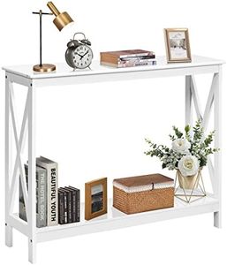 Giantex Industrial 2-Tier Console Table, Rustic Sofa Side Table with Storage Shelf, X-Design Bookshelf Narrow Accent Table for Entryway Hallway Living Room (Model 1, White)