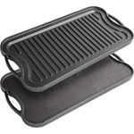 Taylor & Brown X-Large Non-Stick Cast Iron Reversible Griddle Plate Pan Double Sided for BBQ & Hob Cooking with Non-Stick Ridged and Flat Surfaces and Drip Tray, 50.5 x 25.7cm