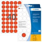 HERMA Dot Stickers Red, 1280 Labels, Ø 19 mm, 40 Labels per Sheet, Self Adhesive Perforated Round Colour Labels Stickers, Blank Marking Dots, Sticky Circle Stickers for Color Coding Calendar