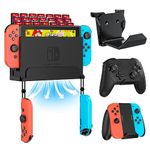 KUNSLUCK Wall Mount for Switch/Switch OLED with 2 Controller Wall Mount and 28 Game Card Holders, Safely Store Your Switch Console Near or Behind Your TV (Black)