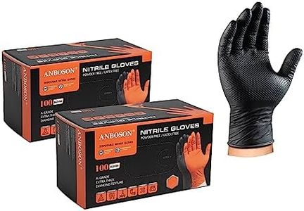 ANBOSON 10mil Nitrile-Gloves Disposable-Black Chemical-Resistant Rubber - Mechanic Gloves Heavy Duty, Latex Free, Diamond Grip (200, Medium)