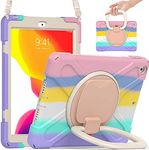 TSQ Case for iPad 9th 8th 7th Generation 10.2 Inch for Kids Girls Women Cute Rainbow Pink 2021 2020 2019, Heavy Duty Rugged Case w/Pencil Holder Stand Hand Grip Shoulder Strap