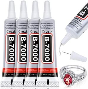 Cruzix B-7000 Glue Clear for Rhinestone Crafts, Jewelry and Bead Adhesive B7000 Semi Fluid High Viscosity Glues for Clothes Screen Repair Metal Stone Nail Art Glass (4x15 ml/0.5 oz)