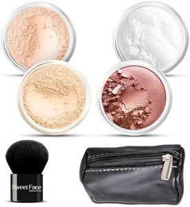 6pc FULL SIZE KIT KABUKI & KABAGGIE Tote Mineral Makeup Set Matte Foundation Bare Face Sheer Powder Cover (Pink Bisque)