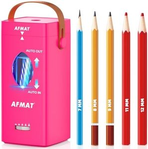 AFMAT Electric Pencil Sharpener, Portable Electric Sharpener for Thick and Thin Pencils 6.5-12 mm, Pencil Sharpener with Carry Handle for Drawers, School, Work, Office, Teacher, Pink, PSC7
