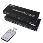 HDMI Switch Splitter 2 in 4 Out, 4K@60Hz HDMI Switch with Remote and Audio Out, Support 3D 1080P HDCP2.2 HDR for PS4, Xbox, HDTV, Blu-ray Player