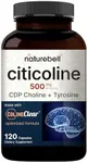 NatureBell Citicoline 500mg - 120 Capsules - Brain Function Support for Adults - Memory & Focus Aid with CDP Choline & Tyrosine - Fast-Absorbing Formula* - Non-GMO & Gluten-Free