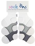 Sock Ons - Baby Sock Holders - 6-12 Months - 3 Pack Light Grey, Dark Grey & White - Amazing Value Pack - Keep Baby