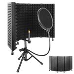 Iouyk Microphone Isolation Shield, Portable Sound Shield, with Tripod and Pop-Up Filter, High Density Absorbent Foam to Filter Vocal, Suitable for Studio, Most Condenser Microphone Recording Equipment